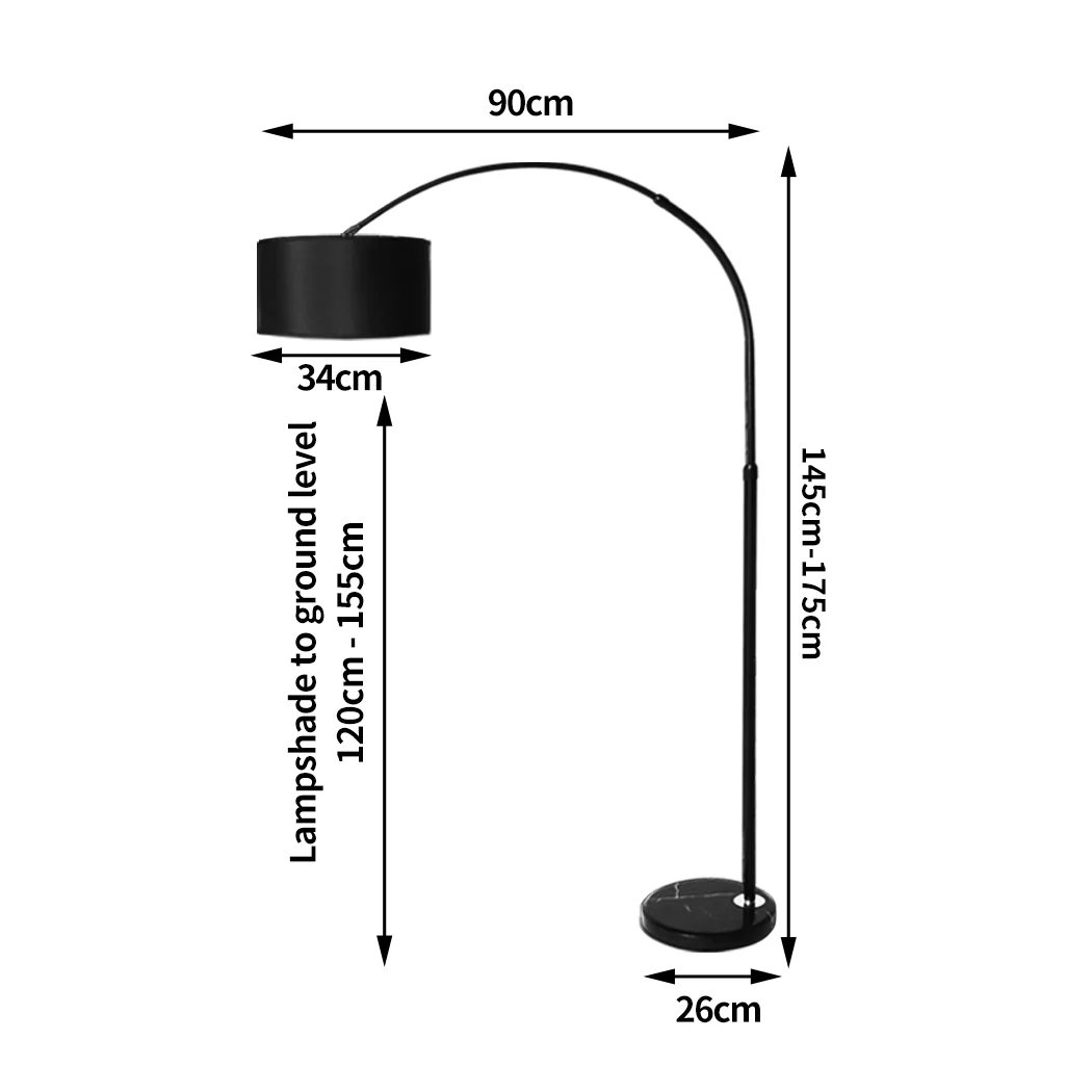 Modern LED Floor Lamp Reading Light Free Standing Height Adjustable Marble Base - Black - Nurns