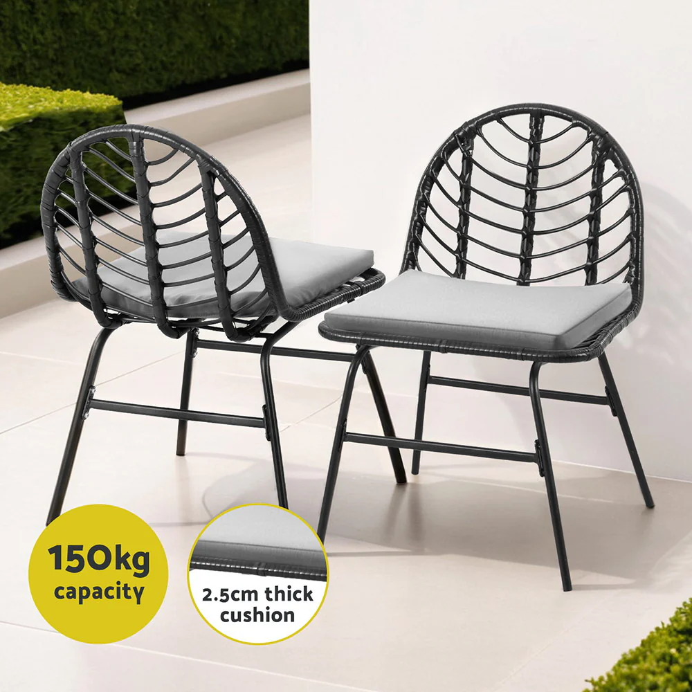 Ranie Lounge Wicker Patio Furniture Set of 2 Outdoor Dining Chairs - Black - Nurns