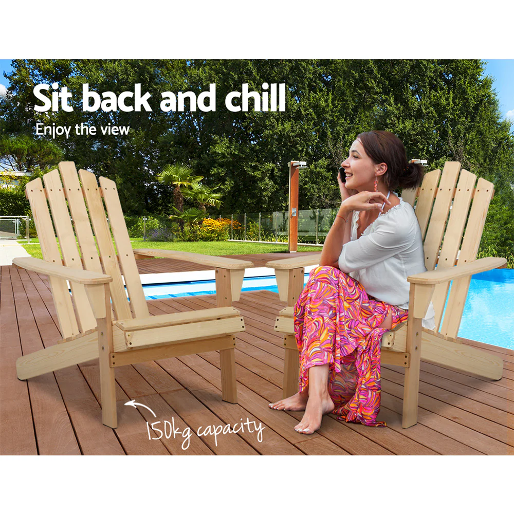 Adirondack Gardeon Outdoor Chairs Wooden Beach Chair Patio Furniture Garden Natural - Nurns