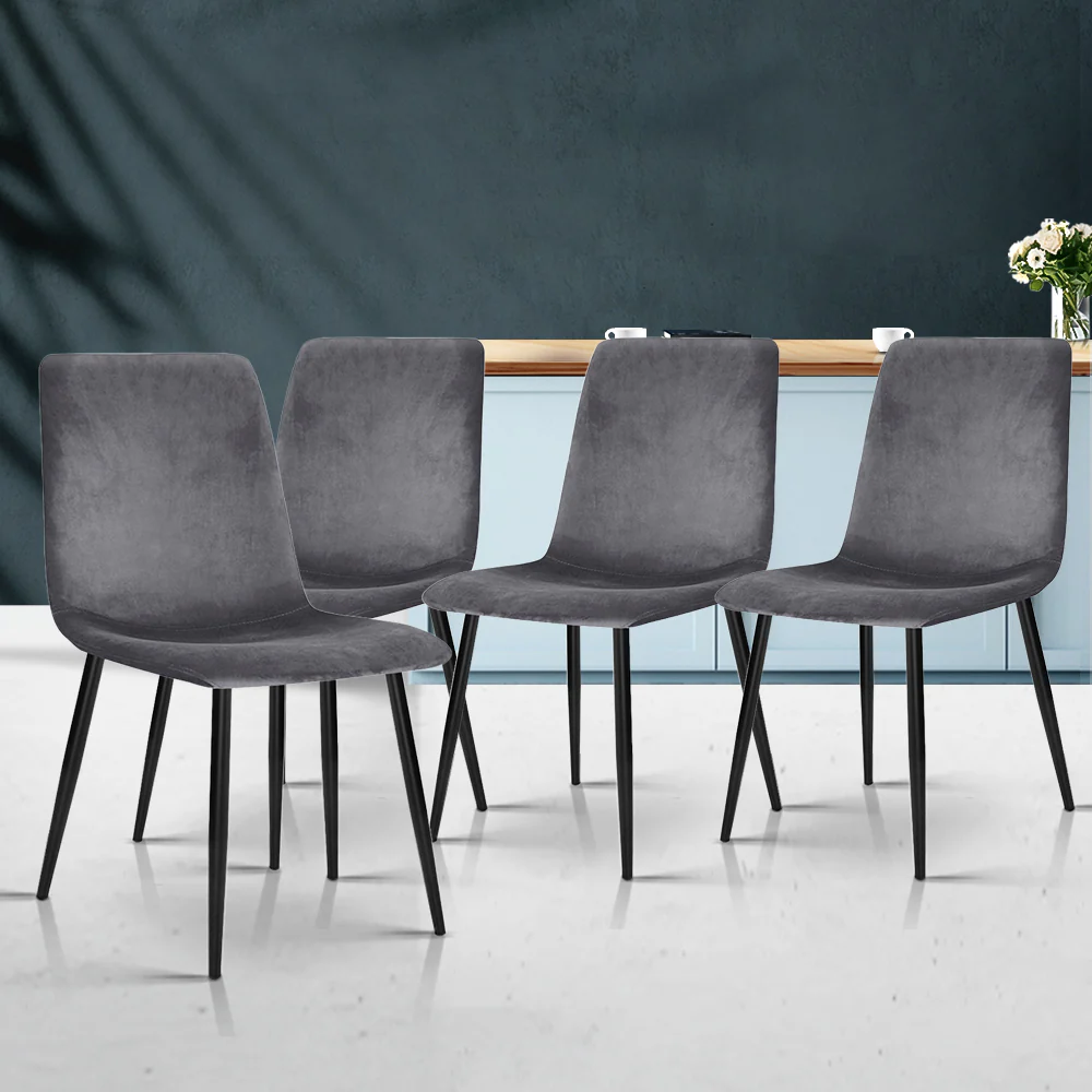 Ramsey Set of 4 Dining Chairs Velvet Horizontal Slope - Grey - Nurns
