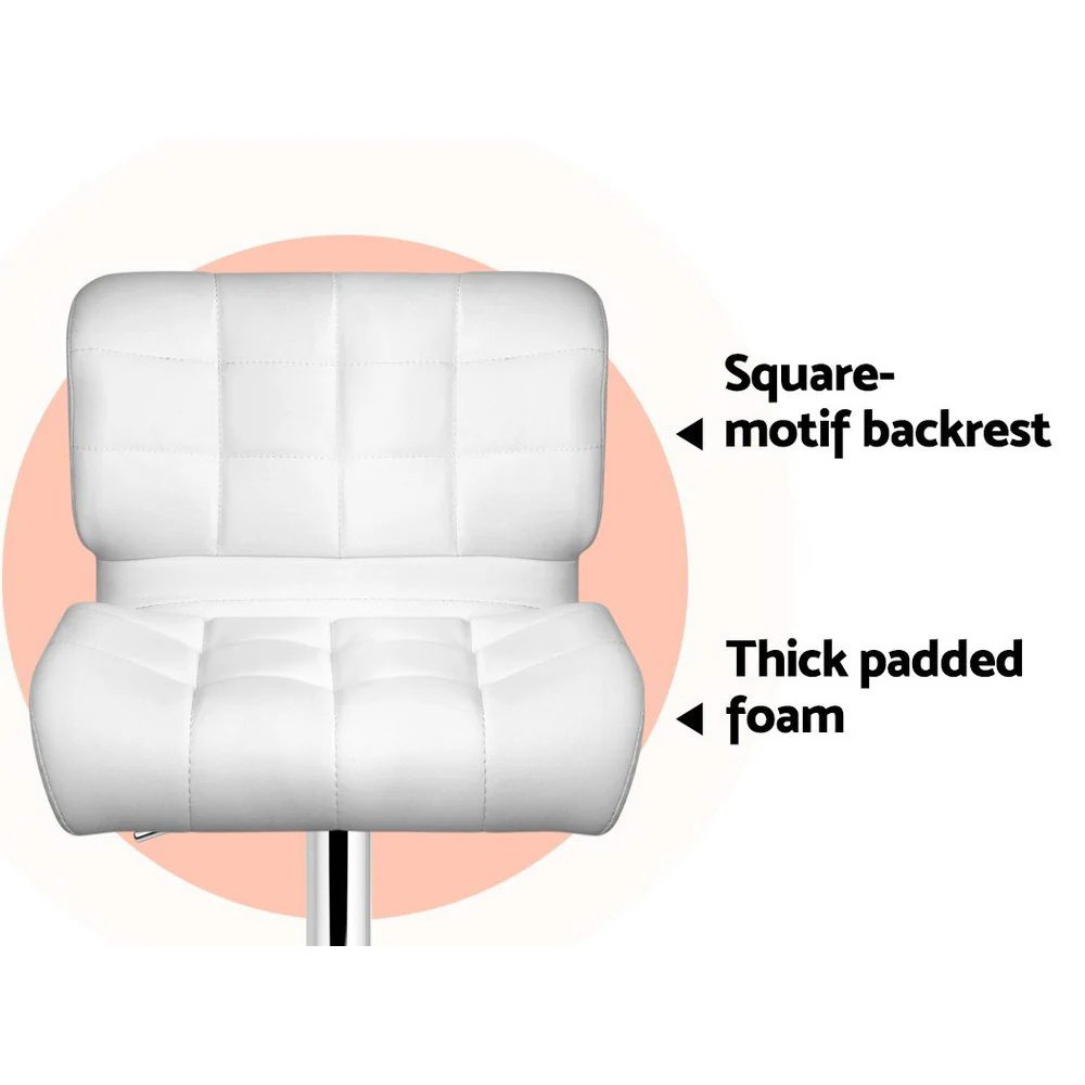 Set of 4 Genoa PU Leather Gas Lift Bar Stools - White & Chrome - Nurns