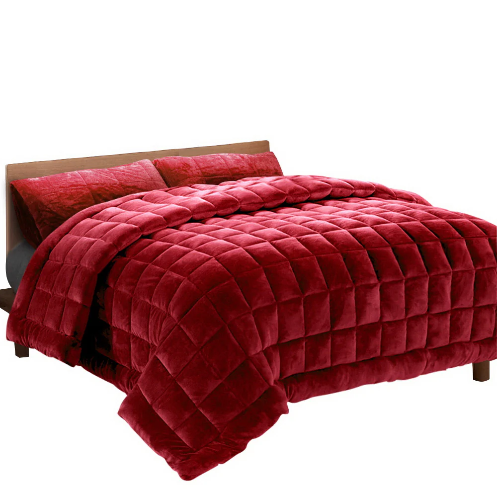 Super King Giselle Bedding Faux Mink Quilt Burgundy - Nurns