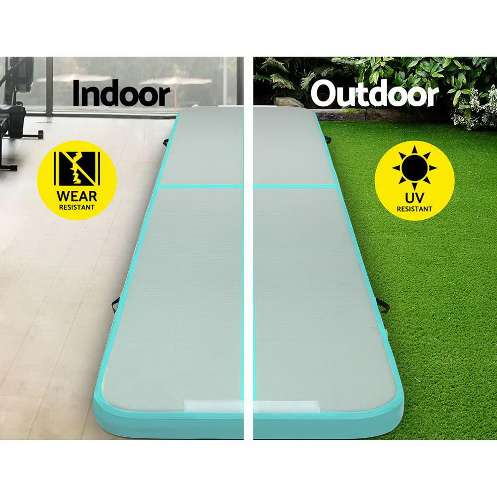 Everfit GoFun 4X1M Inflatable Air Track Mat with Pump Tumbling Gymnastics Green - Nurns