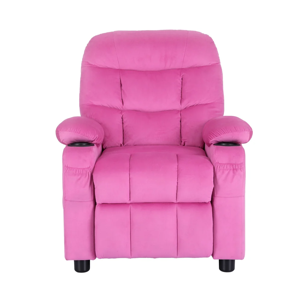 Pippa Kids Recliner Chair Velvet Sofa Lounge Couch Children Chairs Armchair - Pink - Nurns