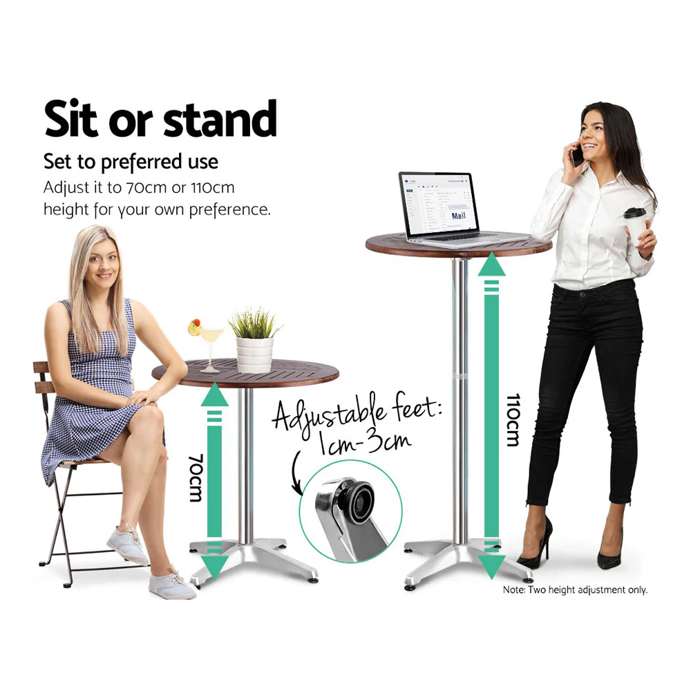 Arjun Outdoor Bar Table Furniture Wooden Cafe Table Aluminium Adjustable Round - Brown - Nurns