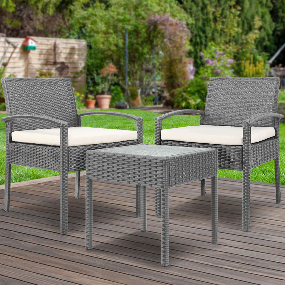 Harold 2-Seater Furniture 3-Piece Outdoor Setting - Grey - Nurns