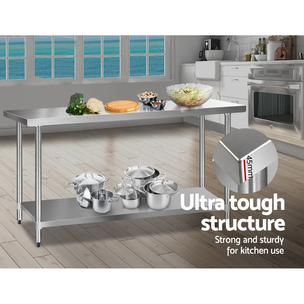 610x1829mm Commercial Stainless Steel Kitchen Bench - Nurns