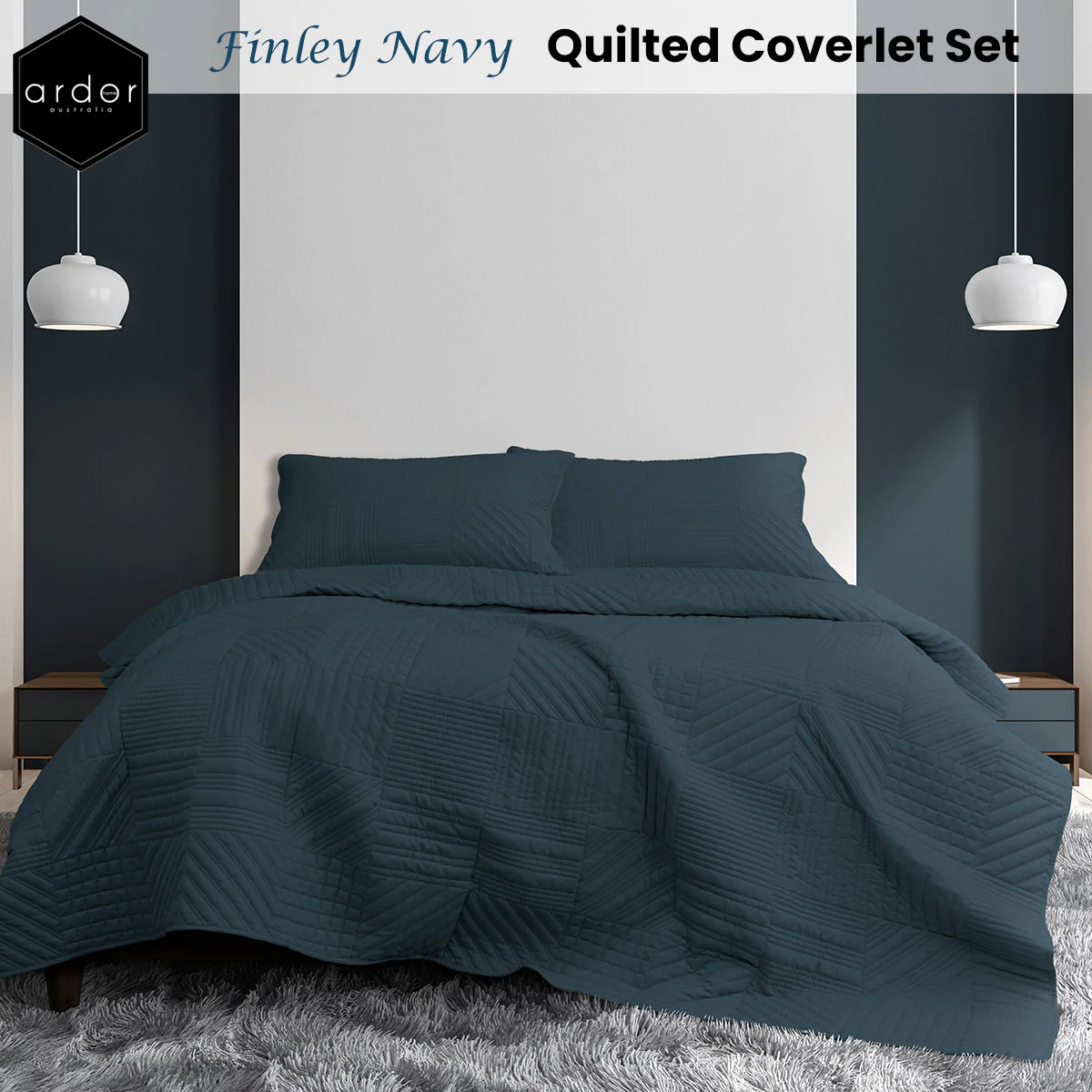 QUEEN 3-Piece Quilted Coverlet Set - Navy - Nurns