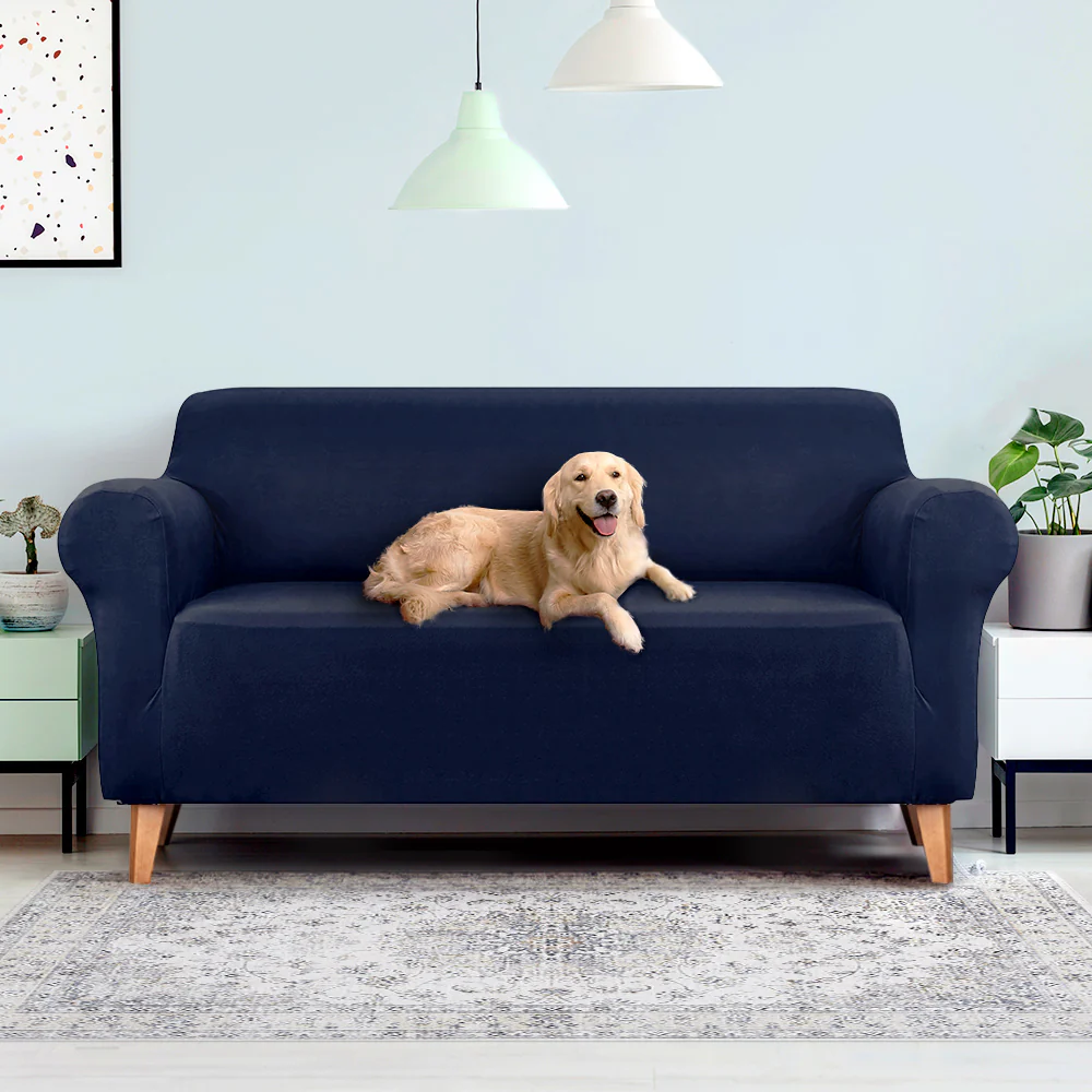 Sofa Cover Elastic Stretchable Couch Covers Navy 3 Seater - Nurns