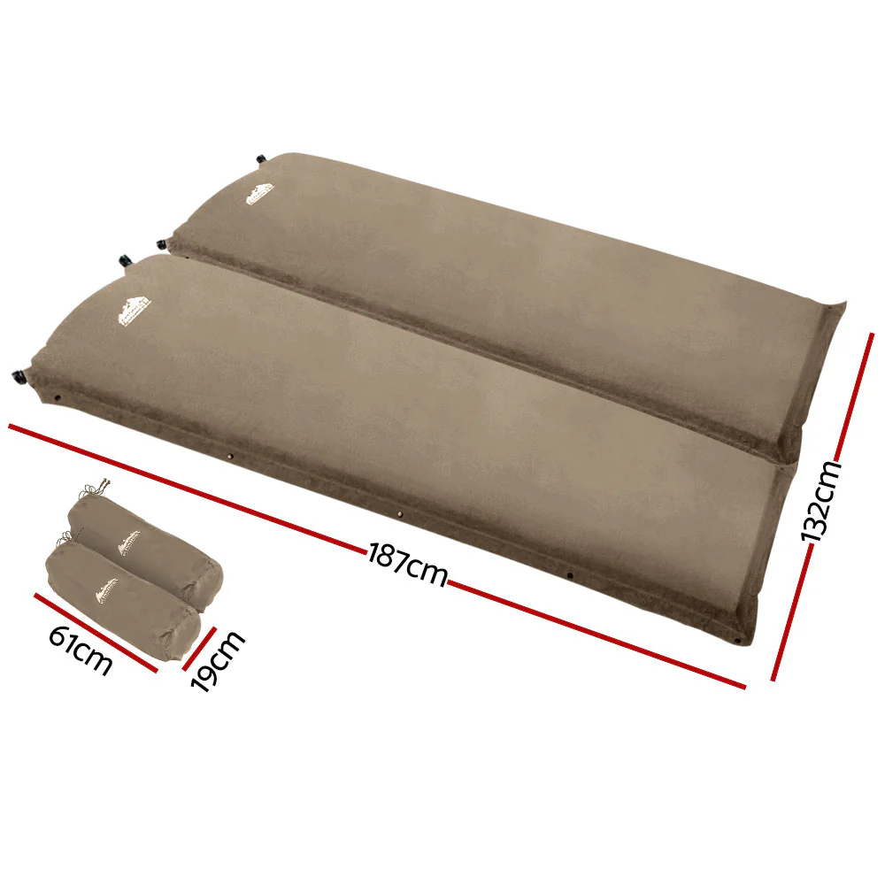 Self-Inflating Mattress Camping Sleeping Mat Air Bed Double Set Coffee - Nurns