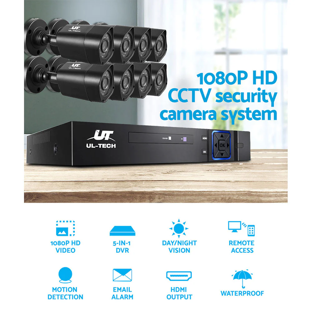 CCTV Security System 8CH DVR 8 Cameras 1TB Hard Drive - Nurns
