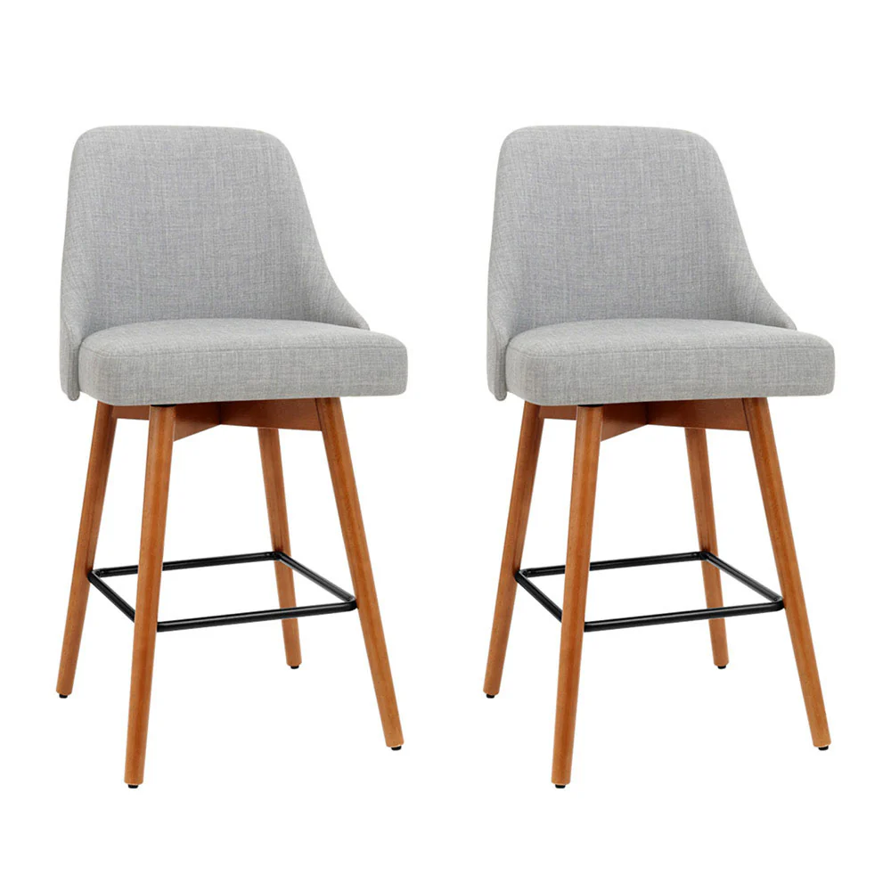 Set of 2 Vicenza Wooden Fabric Bar Stools Square Footrest - Grey - Nurns