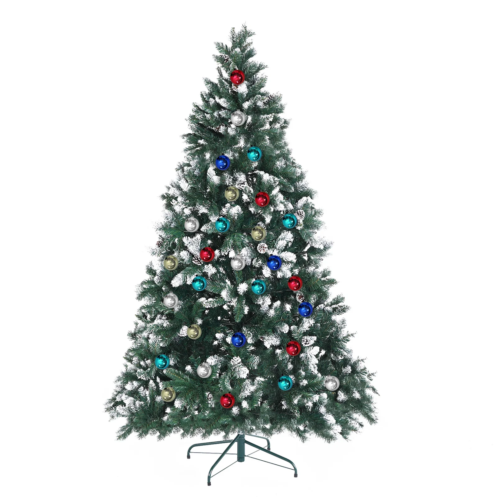 7ft 2.1m 1290 Tips Snowy Christmas Tree Xmas Pine Cones + Bauble Balls Green - Nurns