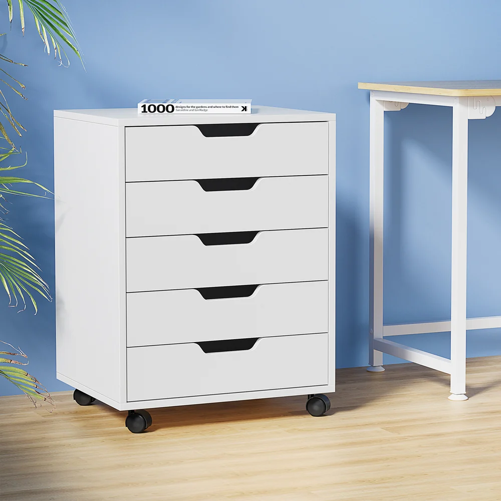 Artiss 5-Drawer Filing Cabinet Mobile Rolling Storage Cabinet Chest of Drawers Stand White - Nurns