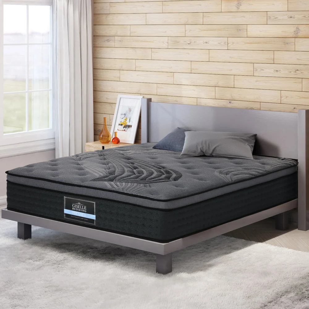 Balmy Bed & Mattress Package with 34cm Black Mattress - Black & Wood Double - Nurns