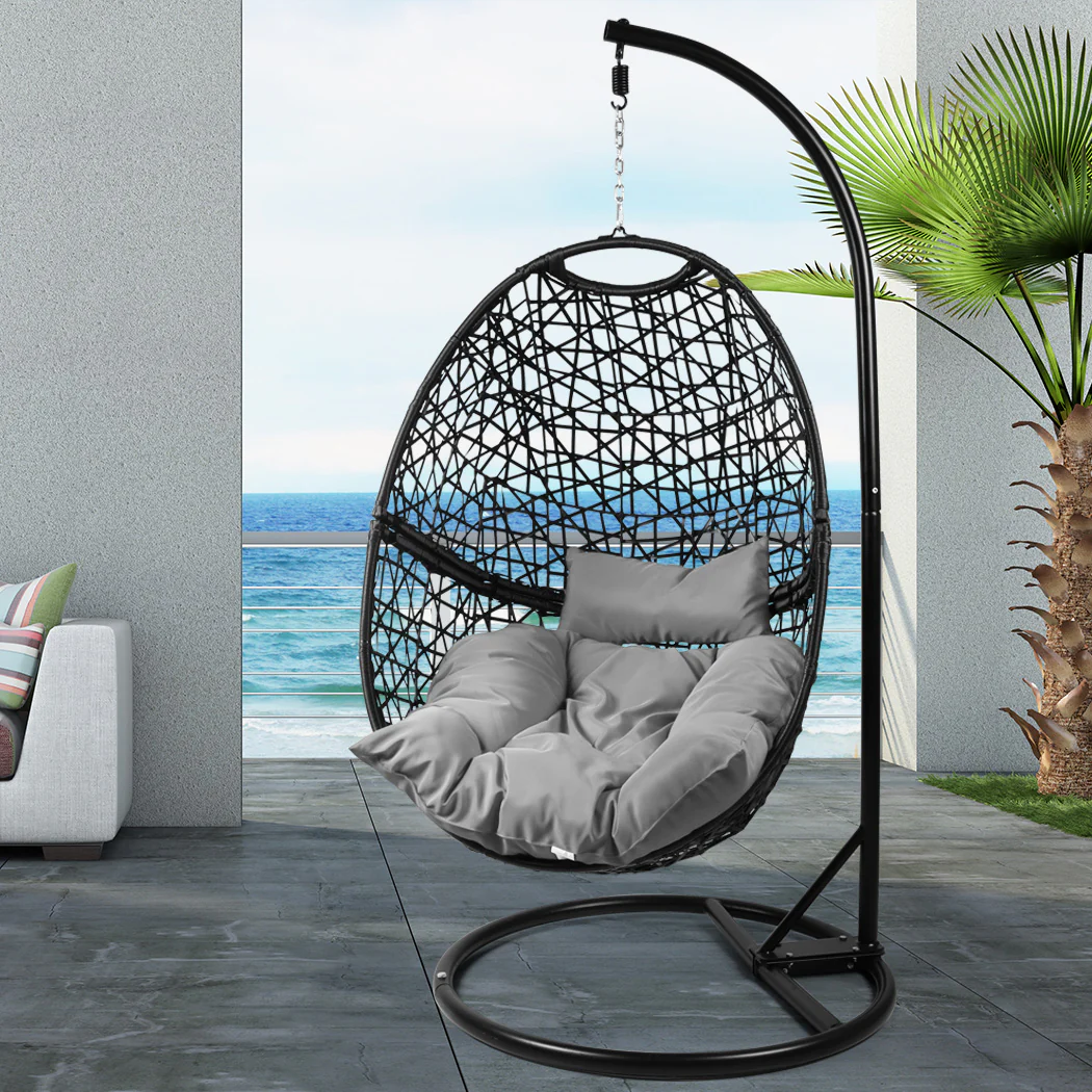 Leith Hanging Swing Egg Chair Pod Patio Cushion Seat - Black - Nurns