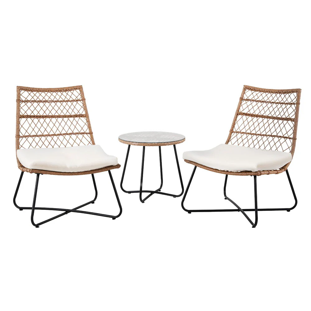 Mavies 2-Seater Wicker Table & Chairs Patio Furniture 3-Piece Bistro Set - Brown - Nurns