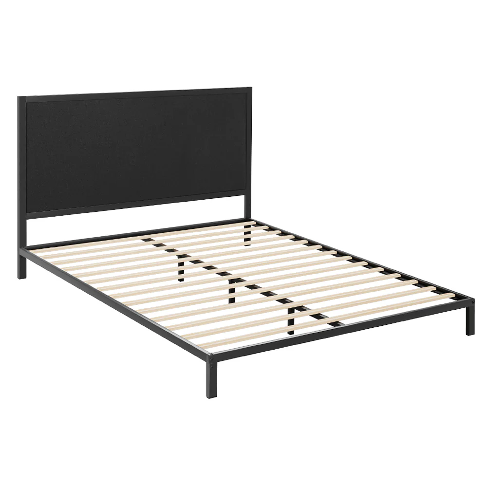 Alma Metal Bed Frame Fabric with Headboard - Black Queen - Nurns