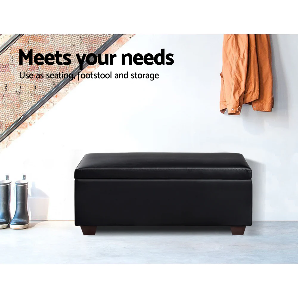 Faux PU Leather Storage Ottoman - Black - Nurns