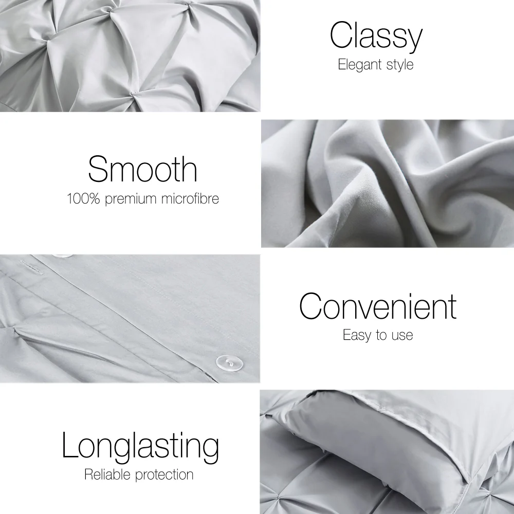 SUPER KING 3-Piece Quilt Cover Set Diamond Pintuck - Grey - Nurns