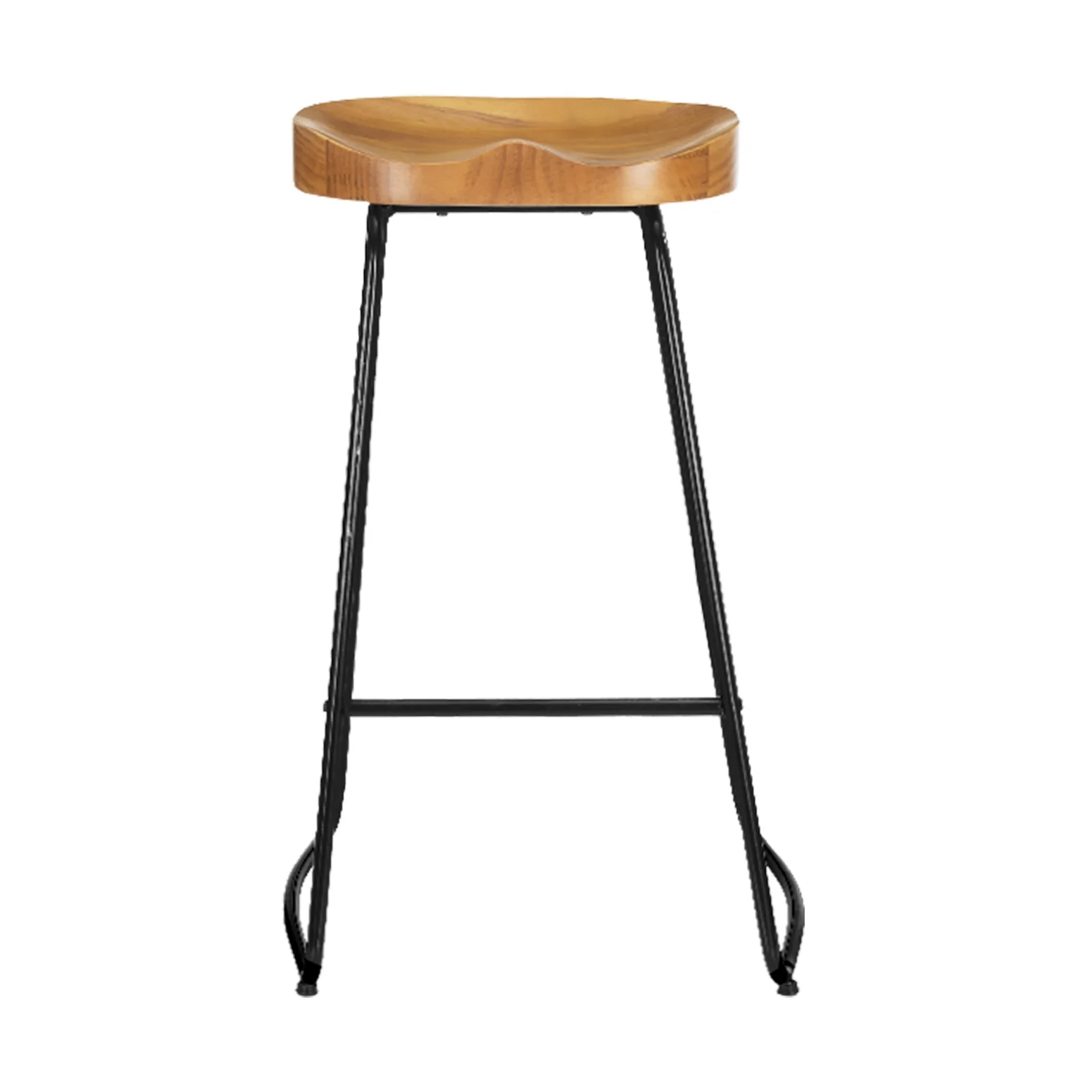 Set of 2 Reggio 75cm Elm Wood Backless Bar Stools - Black & Natural - Nurns