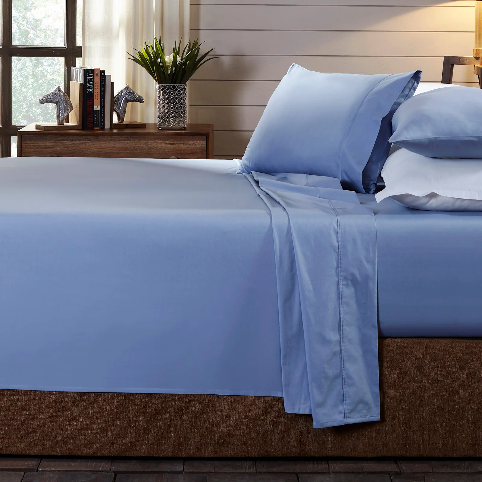Queen Royal Comfort - 250TC 100% Organic Cotton 4-Piece Sheet Set - indigo - Nurns