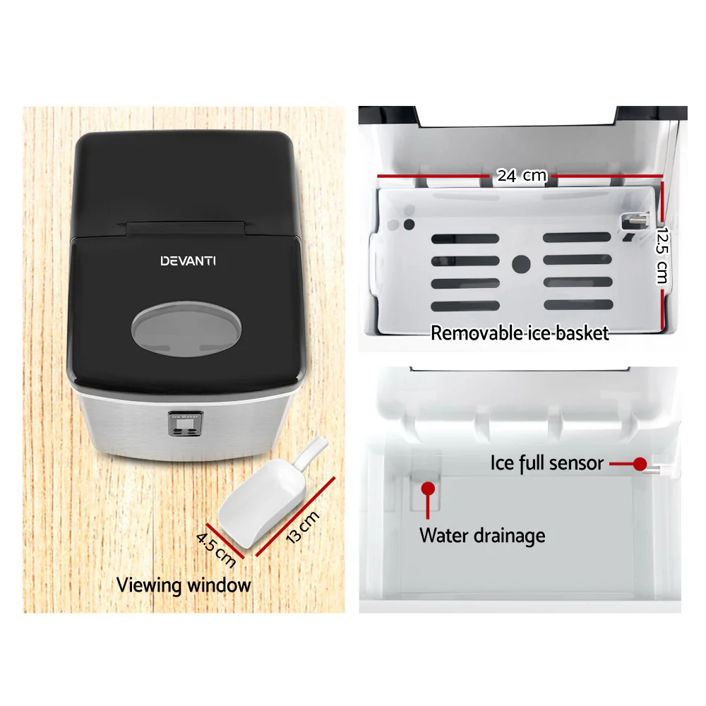 Devanti 3.2L Stainless Steel Portable Ice Cube Maker - Nurns