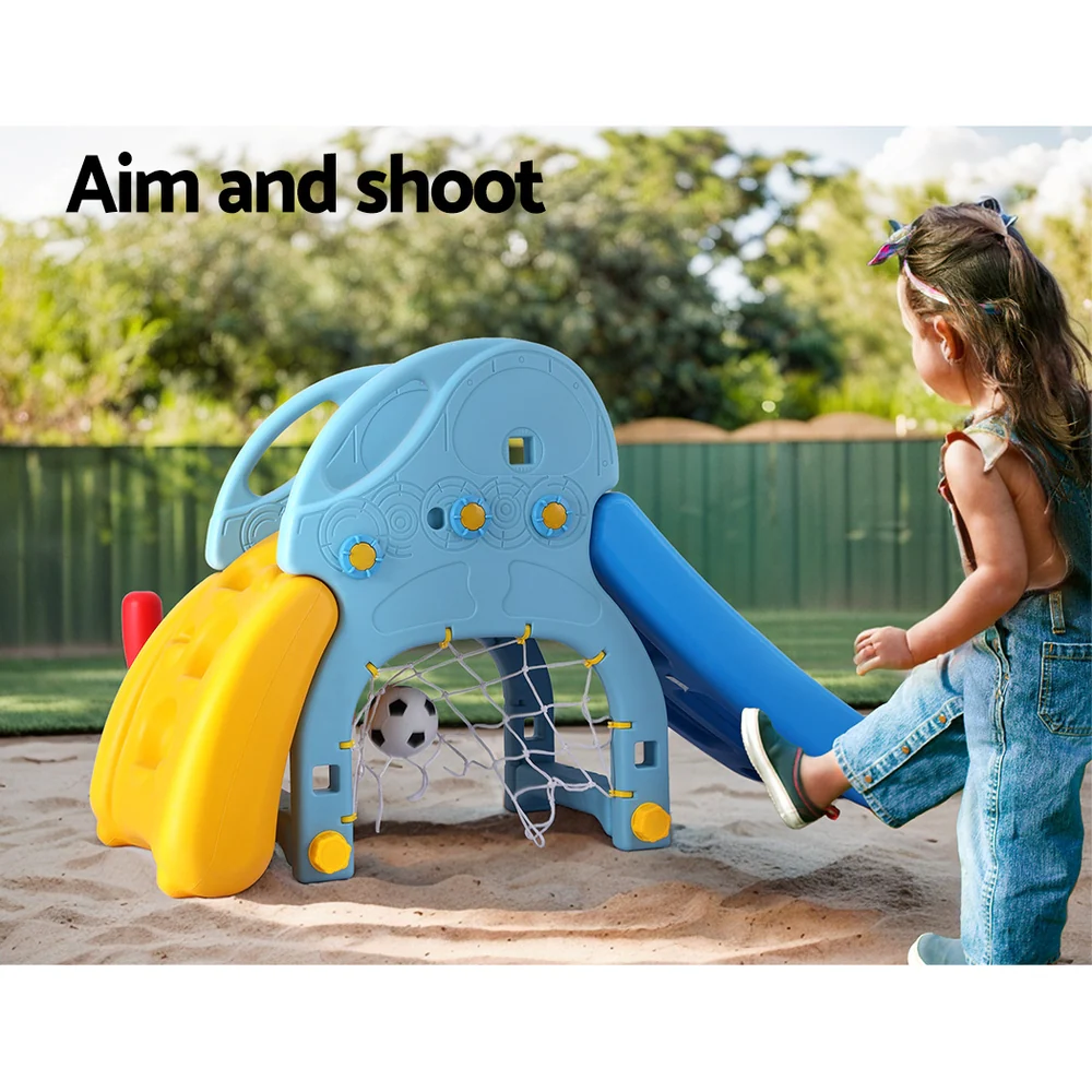 Kids Slide Set Baseball Bat Basketball Hoop Outdoor Playground 120cm - Blue - Nurns