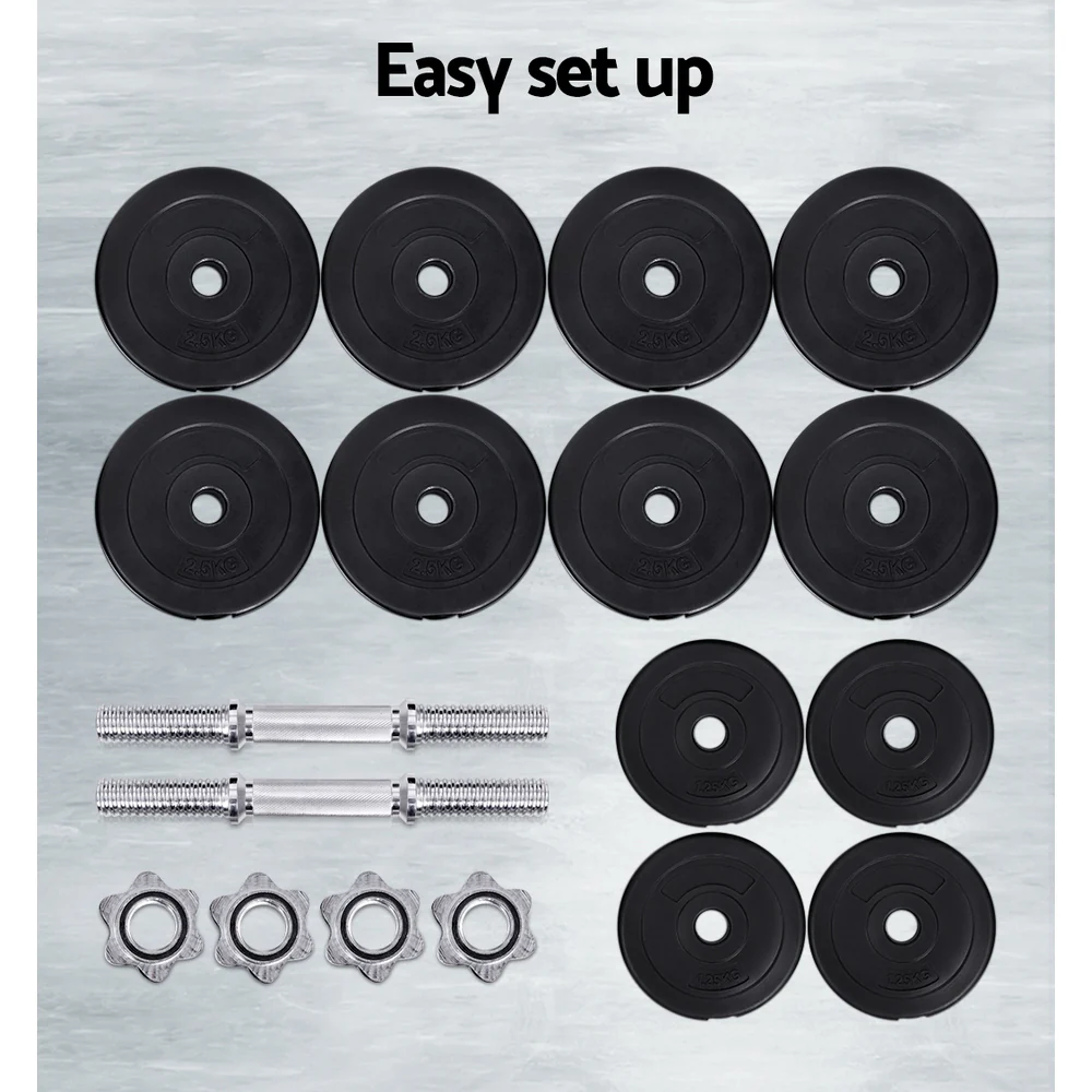 Everfit 30kg Dumbbell Set Weight Plates Dumbbells Lifting Bench - Nurns