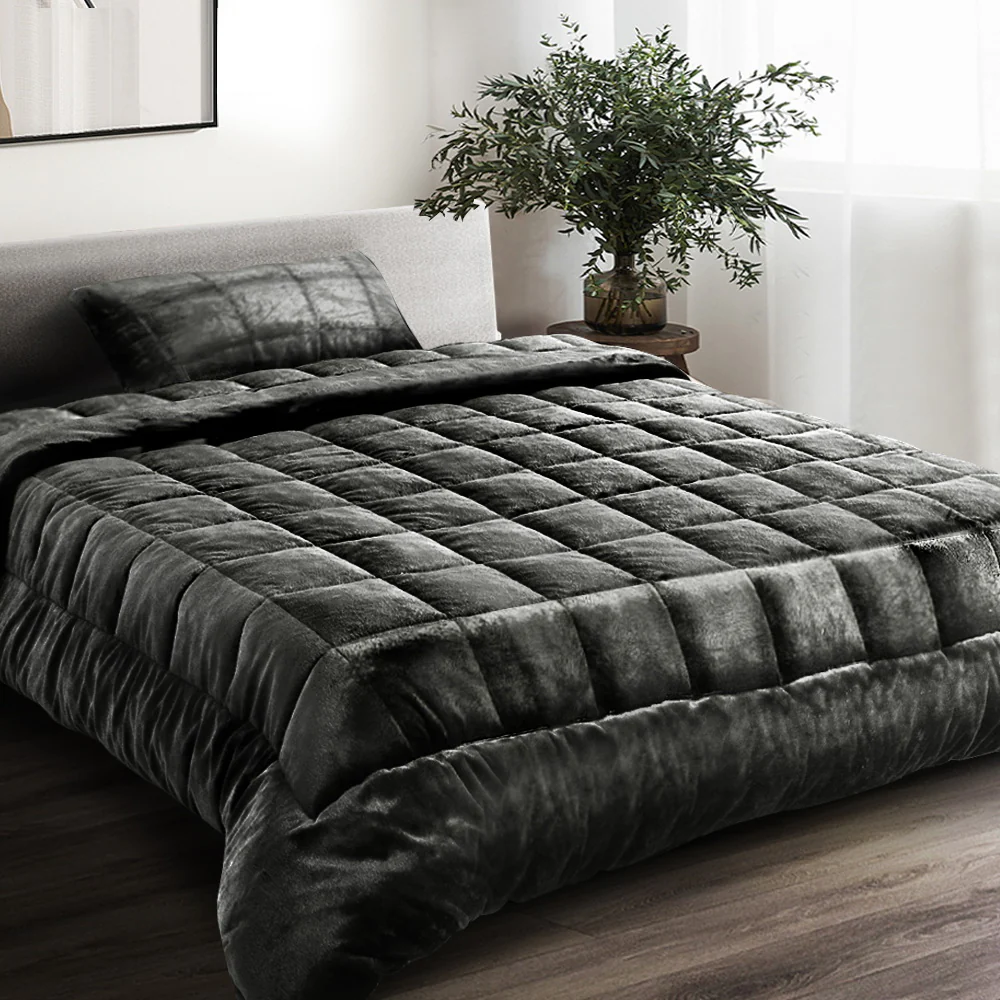 Single Giselle Bedding Faux Mink Quilt Charcoal - Nurns