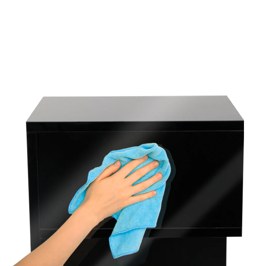 Dawson Wooden High Gloss Bedside Tables Wood Nightstand Storage Cabinet Bedroom - Black - Nurns