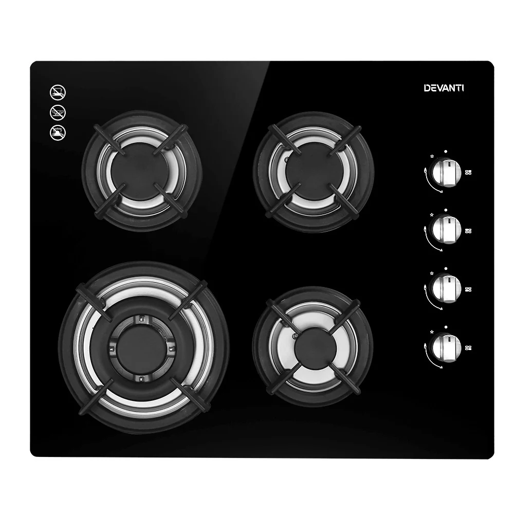 Devanti Gas Cooktop 60cm Stove Hob Black - Nurns