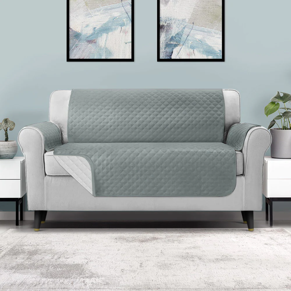 Sofa Cover Quilted Couch Covers 100% Water Resistant 3-Seater Grey - Nurns