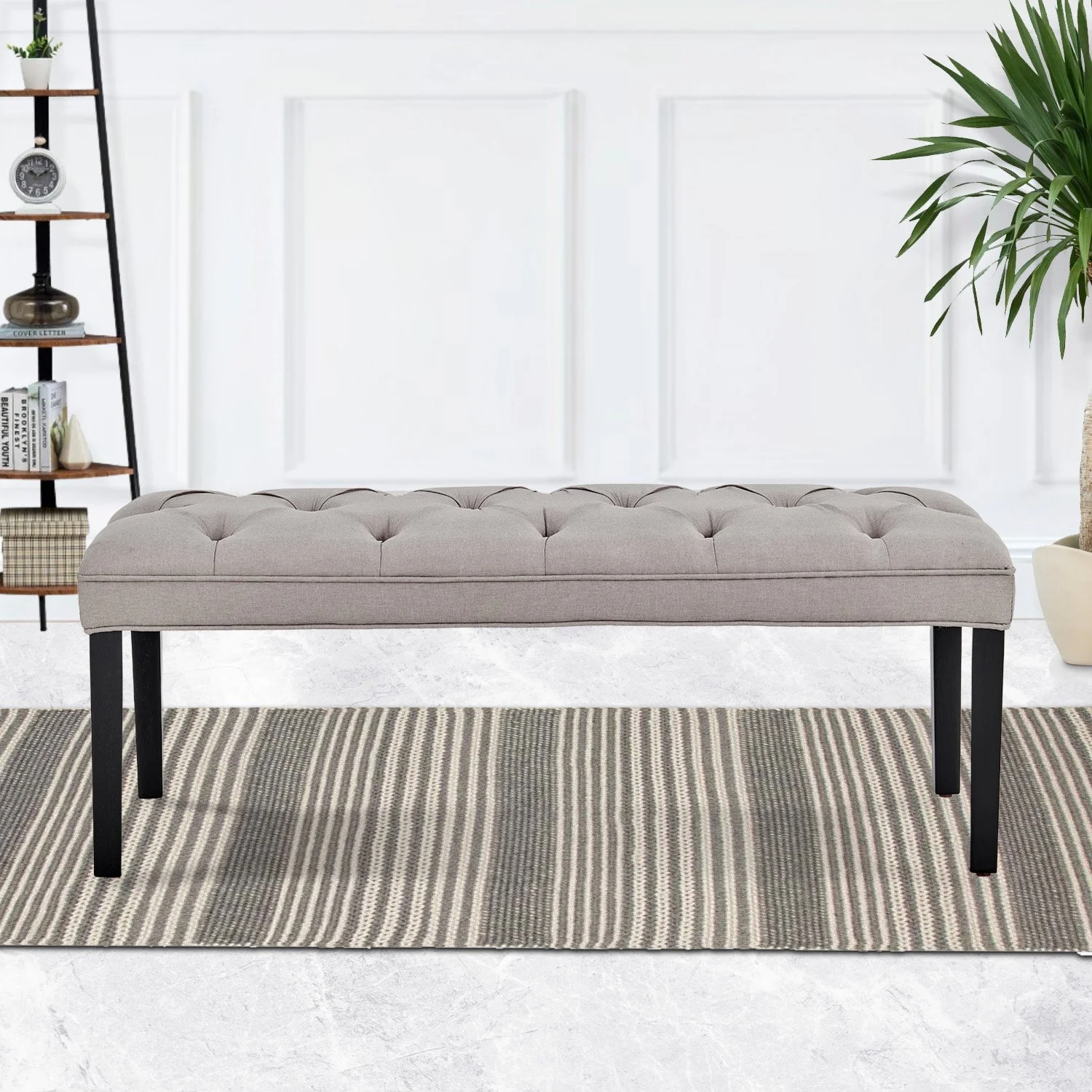 Button-tufted Upholstered Bench With Tapered Legs By - Light Grey - Nurns