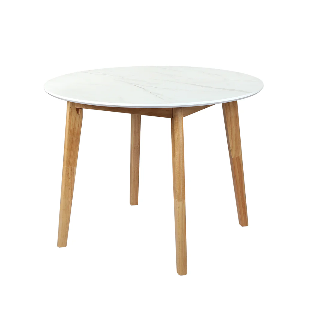 Dining Table Round Rubberwood Base 100cm - White - Nurns