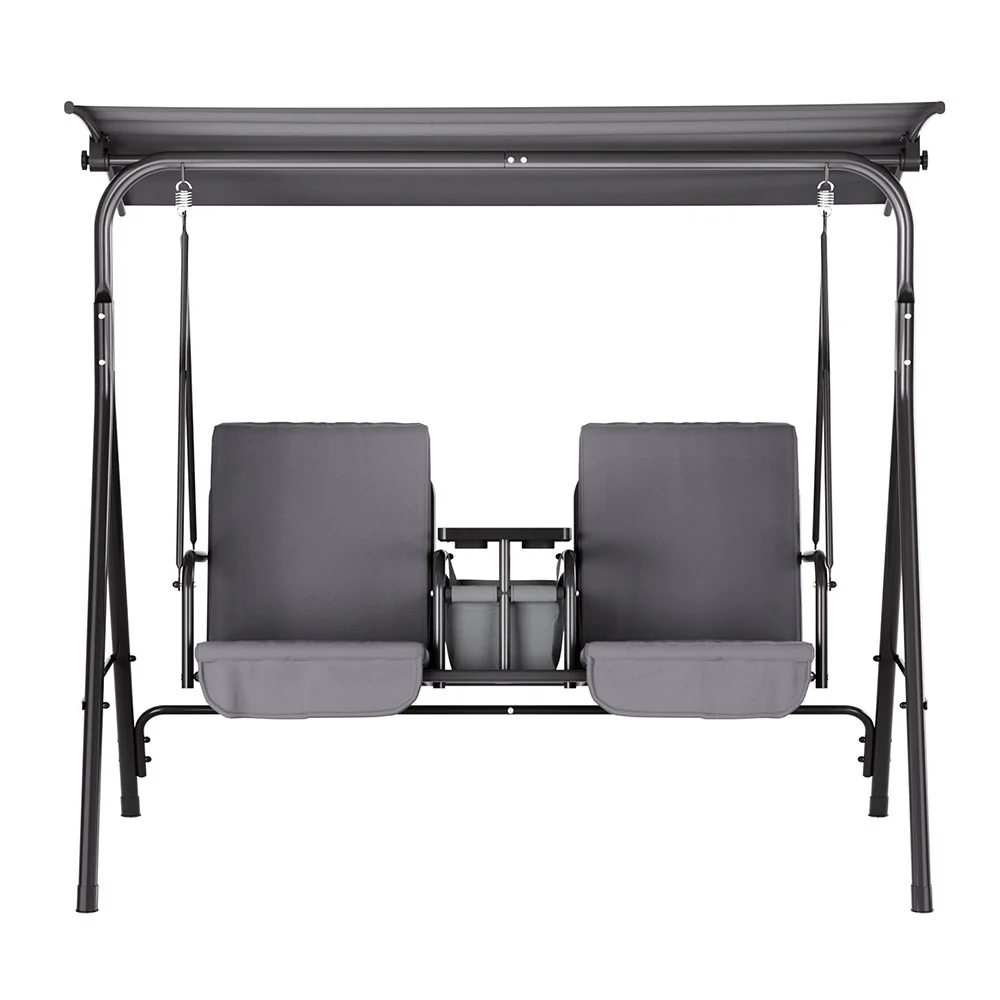 Hannah Outdoor Swing Chair Garden Chair Canopy Cup Holder 2 Seater - Grey - Nurns
