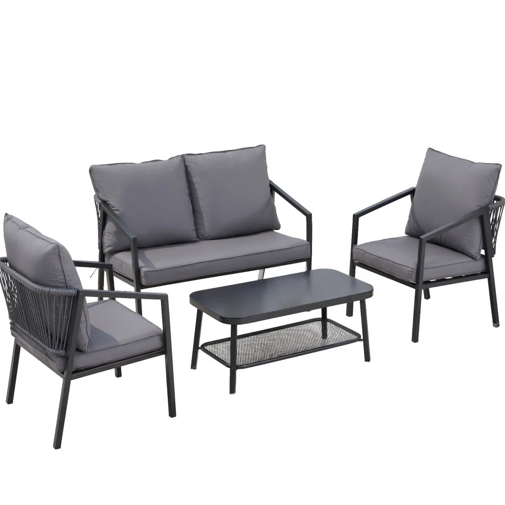 Tavian 4-Seater Table Chair Setting Patio Furniture 4-Piece Outdoor Sofa Set - Grey - Nurns