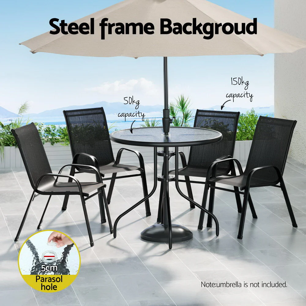 Yara 4-Seater Table and Chairs Patio Furniture 5-Piece Outdoor Dining Set - Black - Nurns