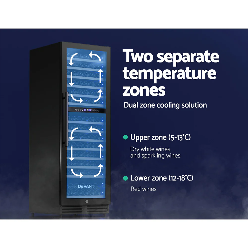 Devanti Wine Fridge Cooler Dual Zone 154 Bottles - Nurns