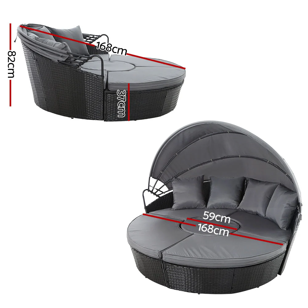 Tadcaster Outdoor Lounge Setting Sofa Patio Furniture Wicker Garden Rattan Set Day Bed - Black - Nurns