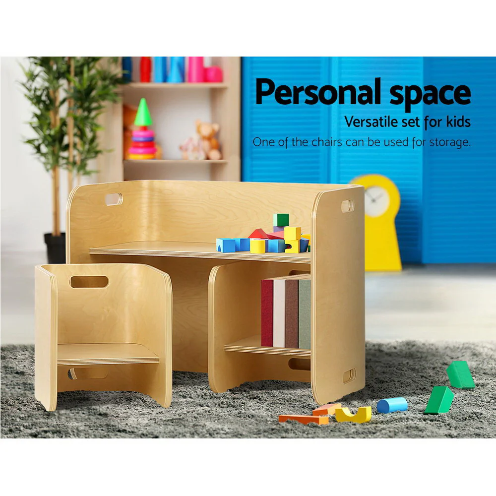 Pathy 3-Piece Kids Table & Chairs Set Nordic Desk Activity Compact Children - Wood - Nurns