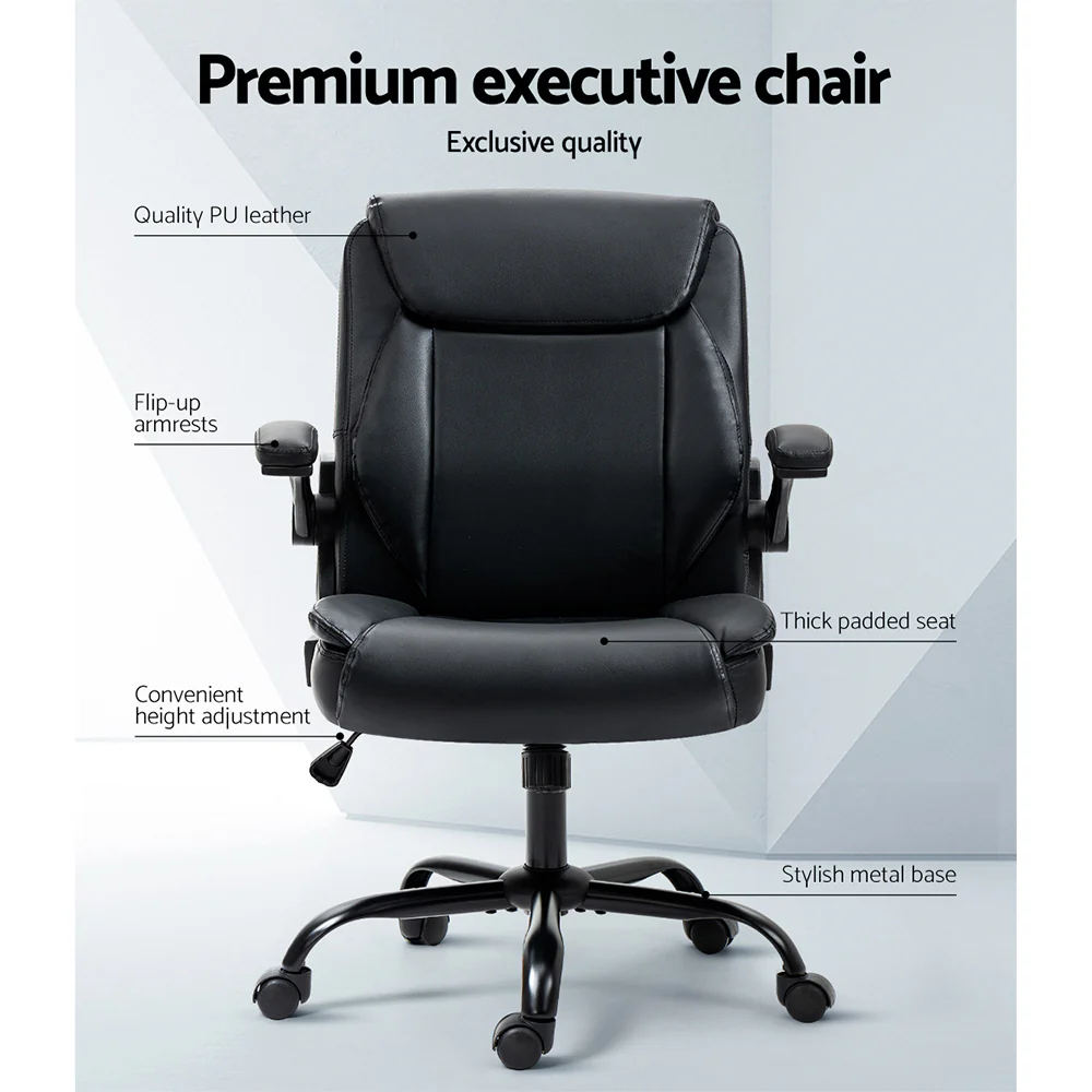 Artiss Executive Office Chair Mid Back Black - Nurns