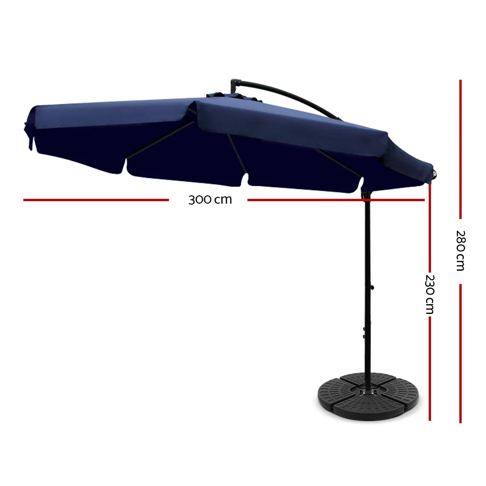 Instahut 3m Outdoor Umbrella w/Base Cantilever Garden Patio Beach Navy - Nurns