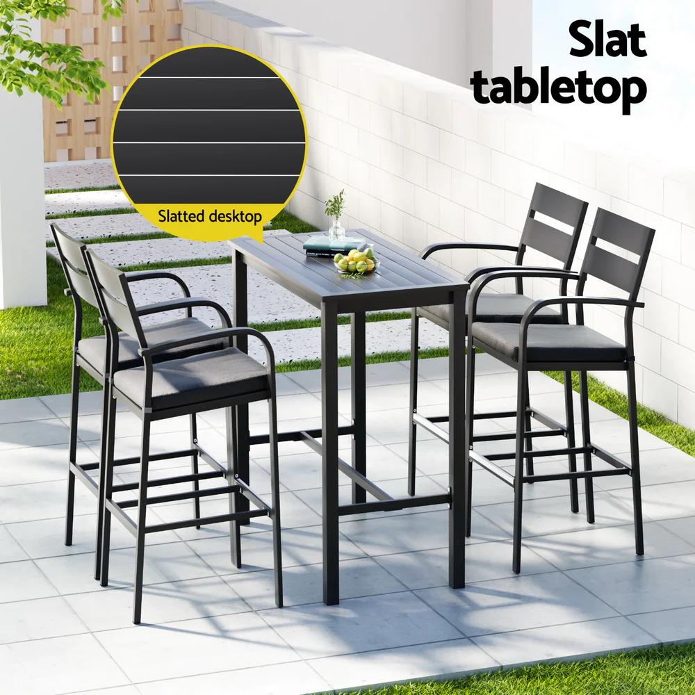 Dominic Patio Dining Chairs Aluminium Table Stools 5-Piece Outdoor Bar Set - Dark Grey - Nurns