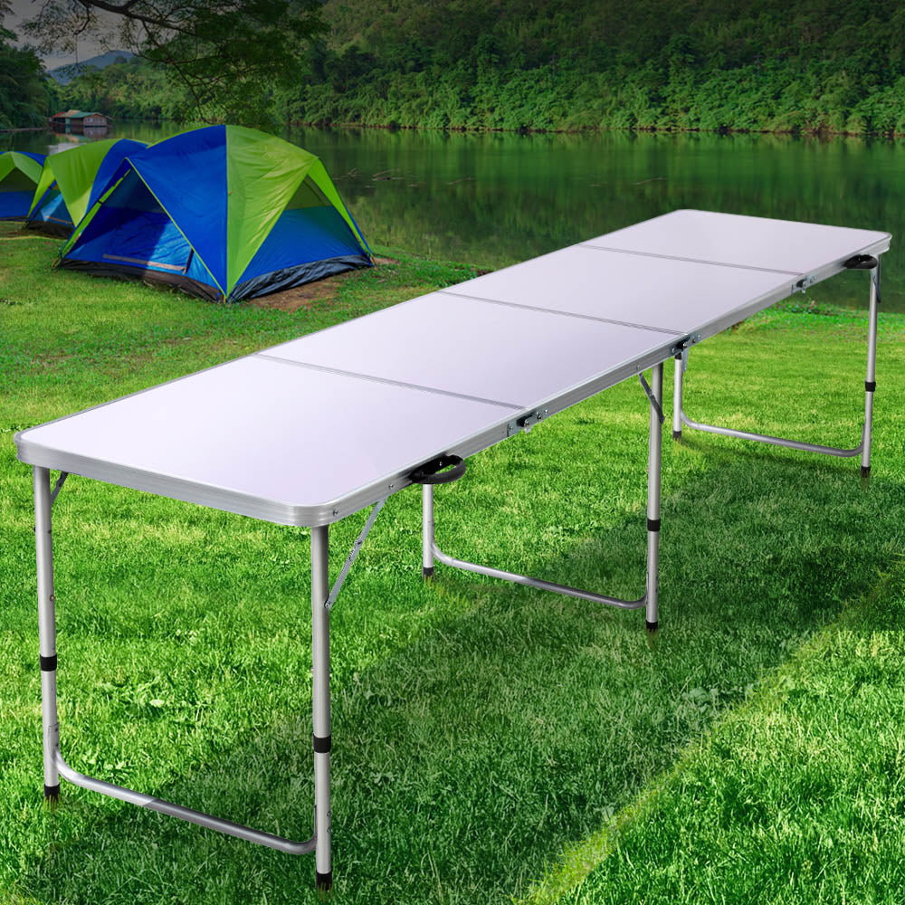 Folding Camping Table 240cm Portable Outdoor Picnic BBQ Aluminium Desk - Nurns