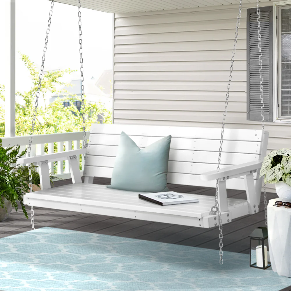 Harlow 3 Seater Porch Swing Chair with Chain Bench Wooden - White - Nurns