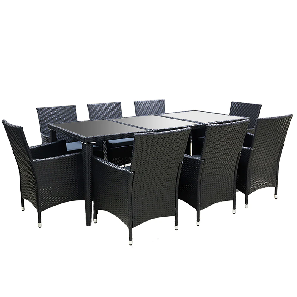 Corbridge 8-Seater Outdoor Furniture Setting 9-Piece Dining Set - Black - Nurns