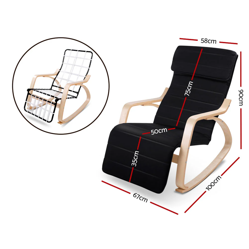 Maribel Rocking Armchair Footrest Nursing - Black - Nurns