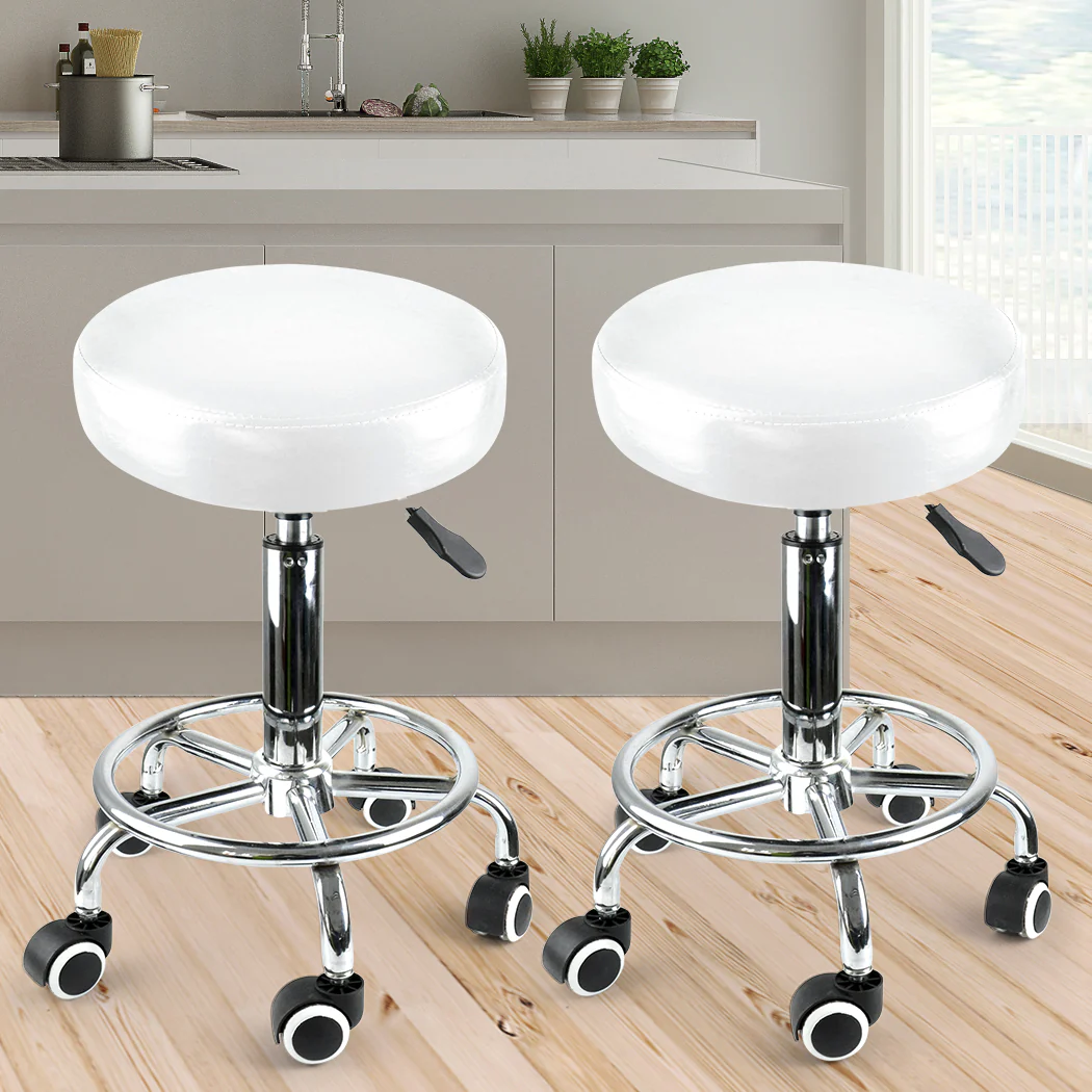 Set of 2 Swivel Salon Barstool Hairdressing Stool Barber Chair Equipment Beauty White - Nurns