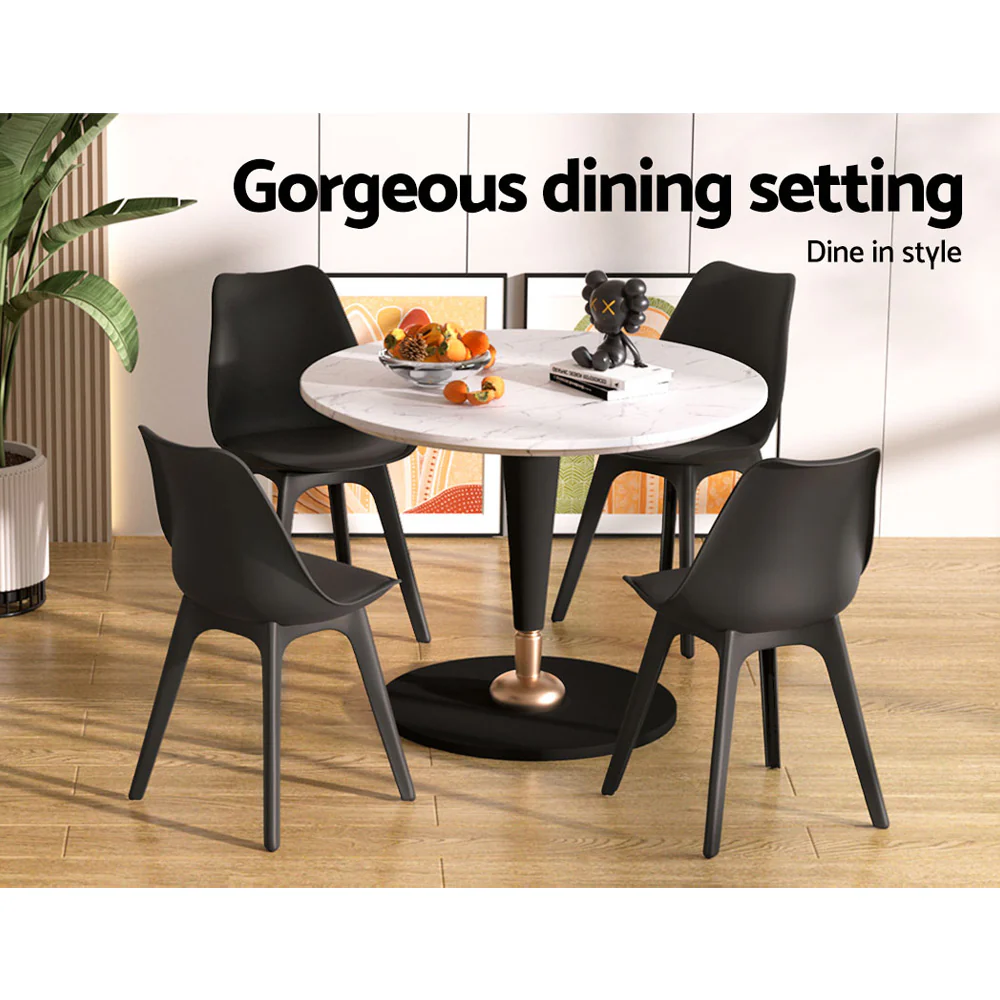 Empress Set of 4 Dining Chairs Leather Plastic Replica - Black - Nurns